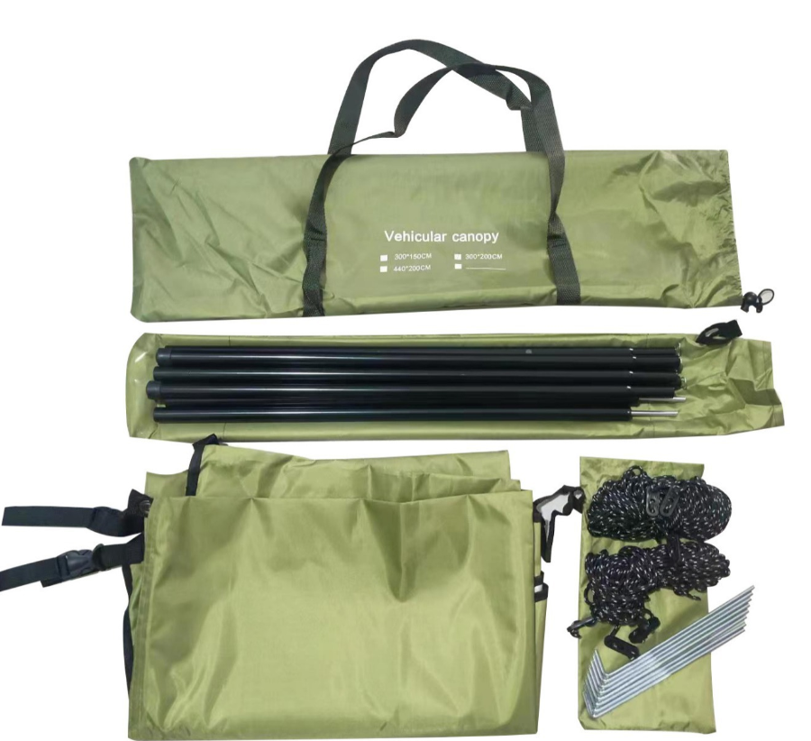 Silver-coated car awning tent for outdoor camping.